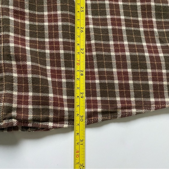 LL Bean cotton Shirt Size Medium Long ML brown plaid burgundy red Button Down - Picture 7 of 16